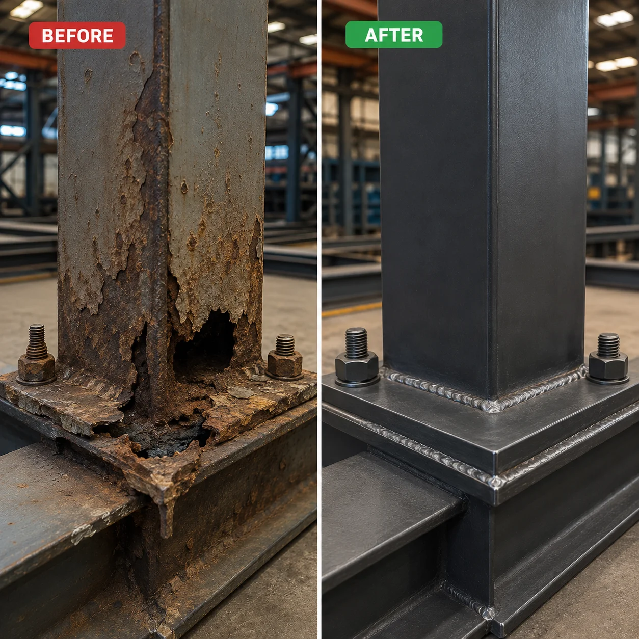 Damaged or worn steel structures
